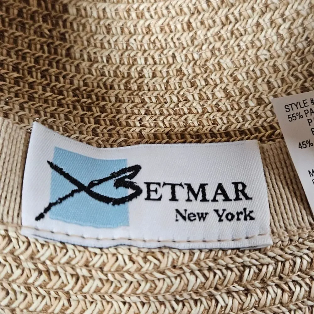 Betmar New York Paper Poly Blend Red Stripe Trim Wide Brim Bell Shape Sun Hat